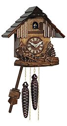 Quartz cuckoo clock with hand-carved horses